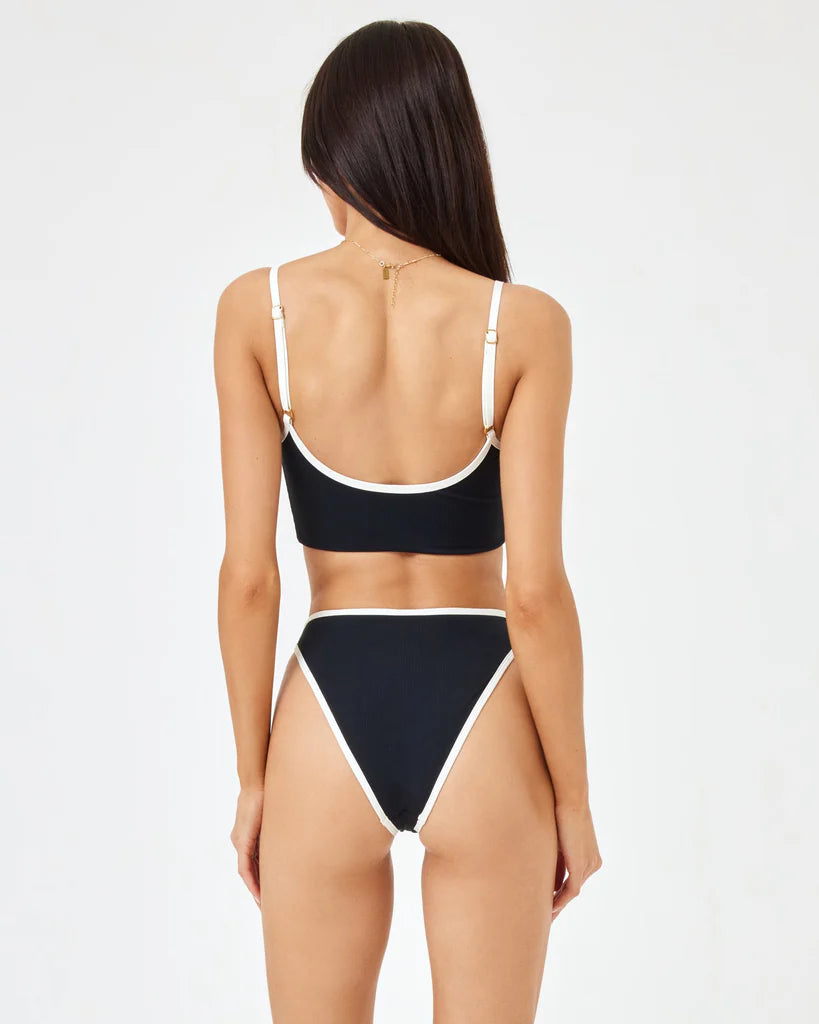 ADALYN & NORA Ribbed Bitsy Bikini in Black/Cream