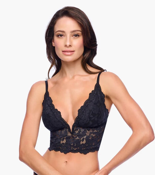 ROMANZA Lace Longline Bralette in Black