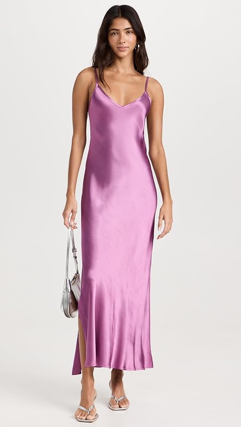 Side Slit Bias Cut Maxi Dress in Rose Mauve