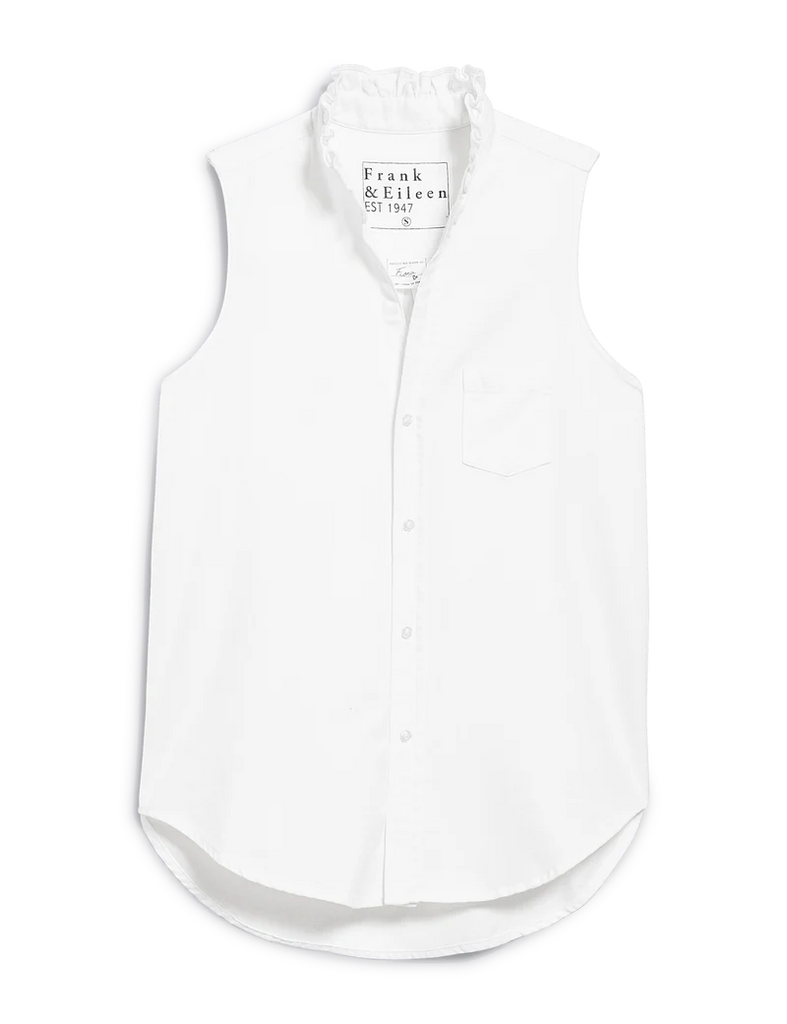 FIONA Ruffle Sleeveless Denim Shirt in White