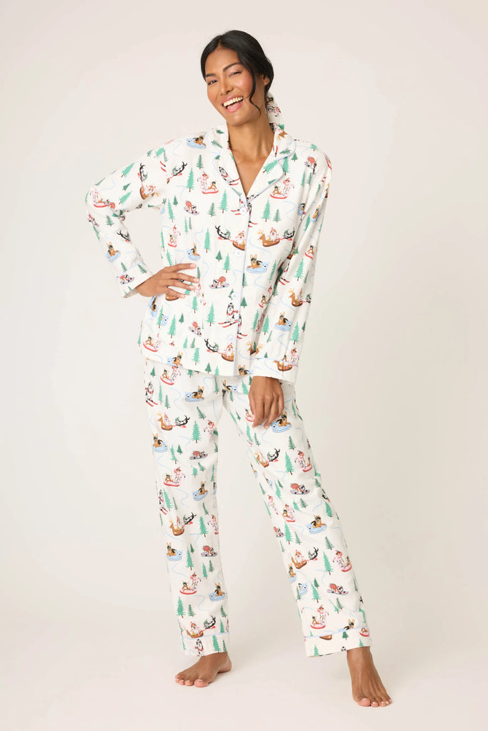SLEIGH ALL DAY Flannel Long PJ Set in White