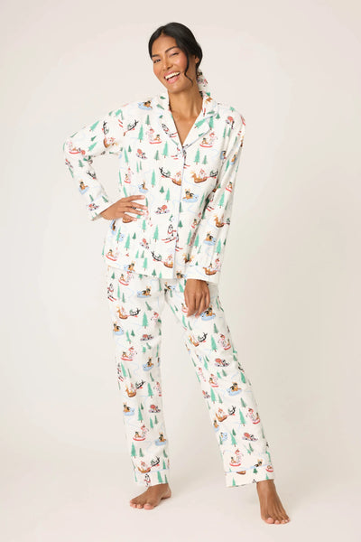 SLEIGH ALL DAY Flannel Long PJ Set in White