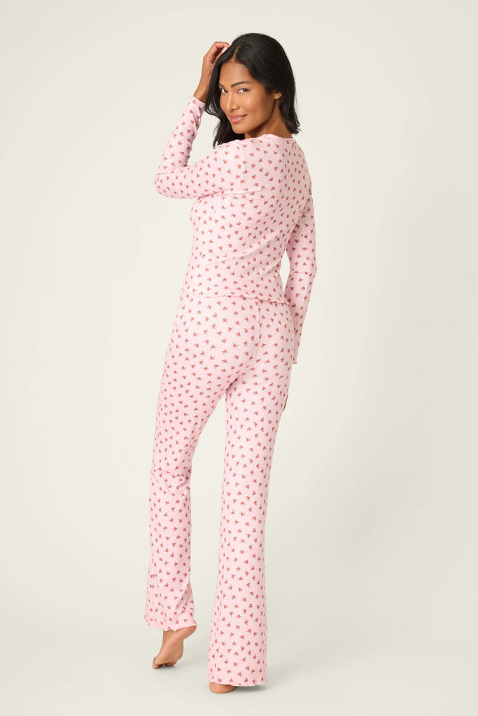 CRAZY FOR THE HOLIDAYS Ditsy Floral Long PJ Set in Pink