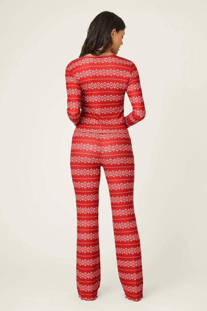 CRAZY FOR THE HOLIDAYS Fairisle Long PJ Set in Samba Red