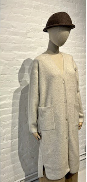 Wool/Silk Button Cardigan Duster in Ivory