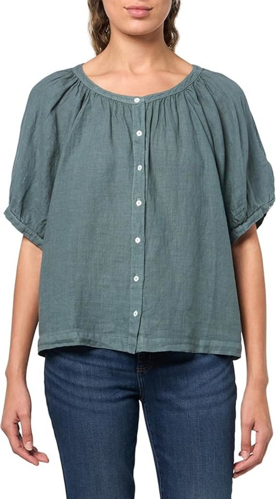 JAIMI Linen Half Sleeve Button Down in Graphite