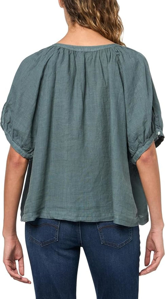 JAIMI Linen Half Sleeve Button Down in Graphite