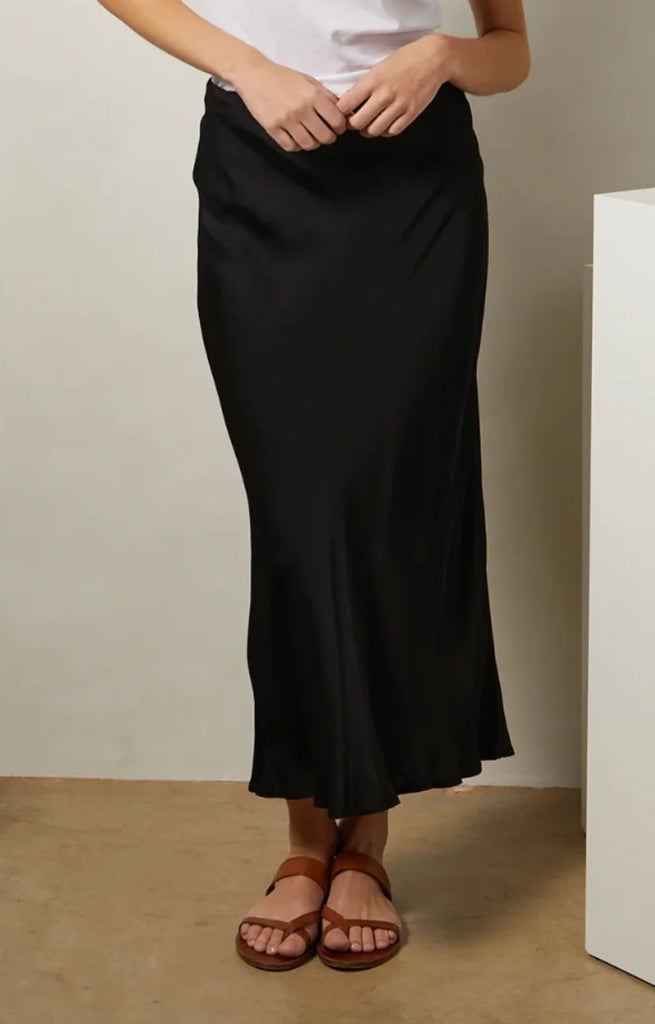 AUBREE Bias Satin Skirt in Black