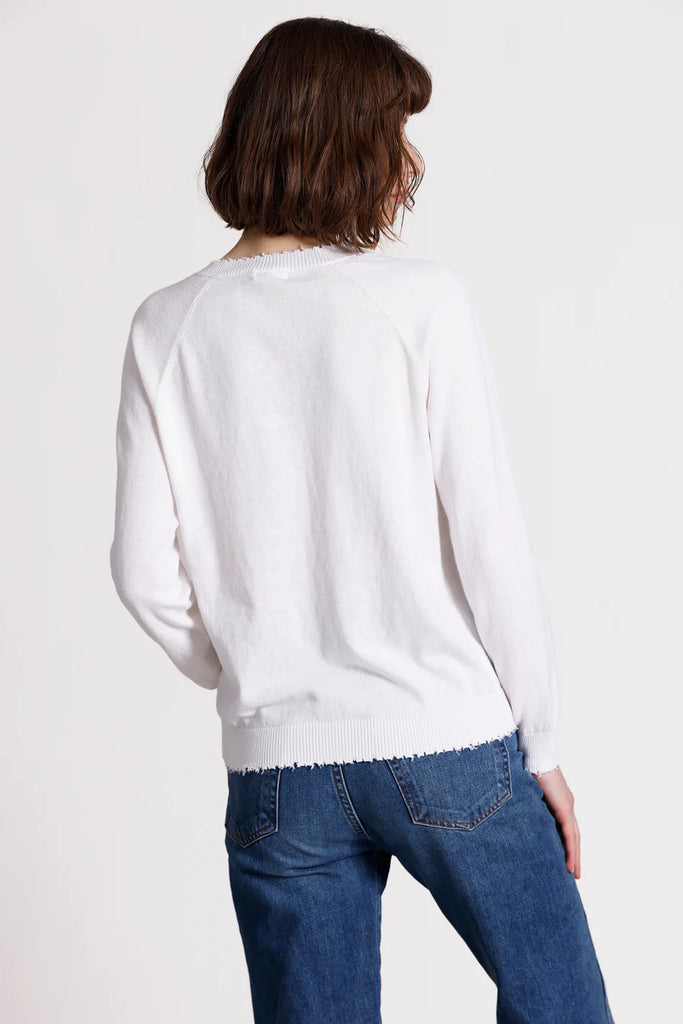 Cashmere/Cotton Frayed Edge V-Neck in White