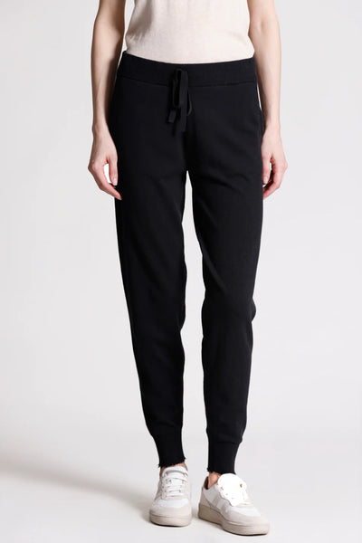 Cashmere/Cotton Frayed Jogger in Black