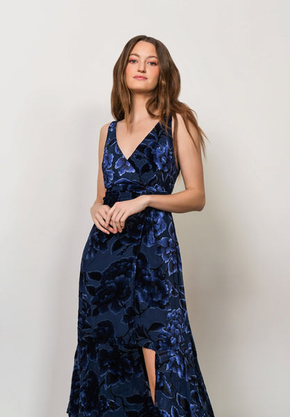 and dresses blue BAX Ruffle Maxi Wrap Dress in Navy Eden Floral Burnout – Christina's  Luxuries