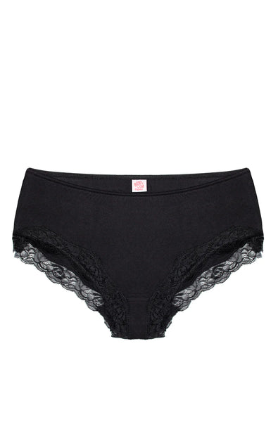Organic Cotton Lace Trimmed Hipster in Black