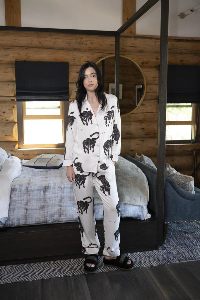 Silky Long PJ Set in Black Panther