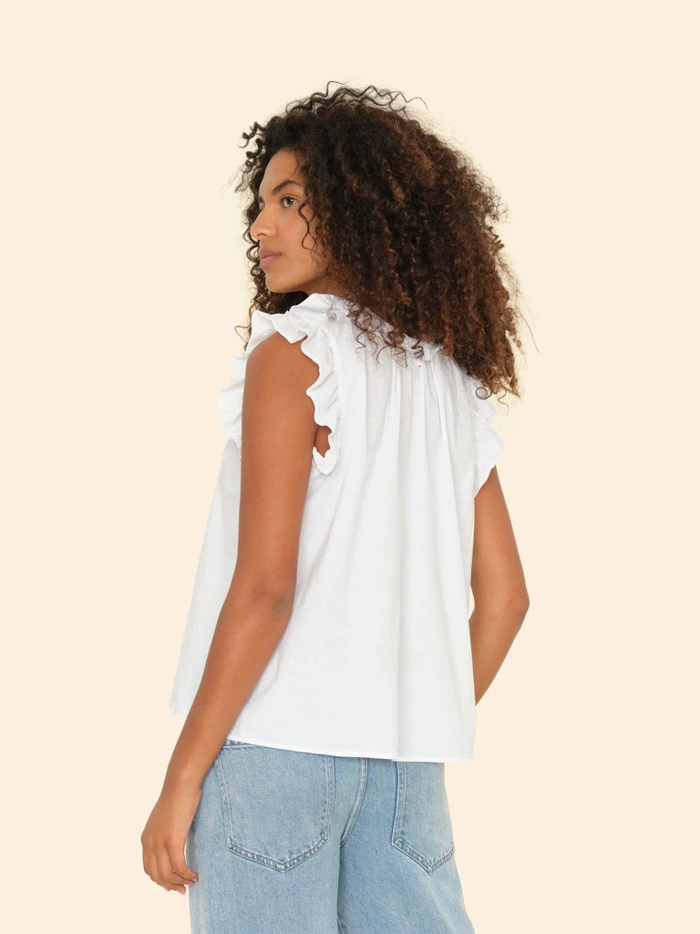 BEX Sleeveless Ruffle Top in White