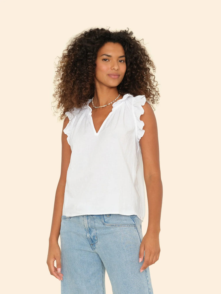 BEX Sleeveless Ruffle Top in White