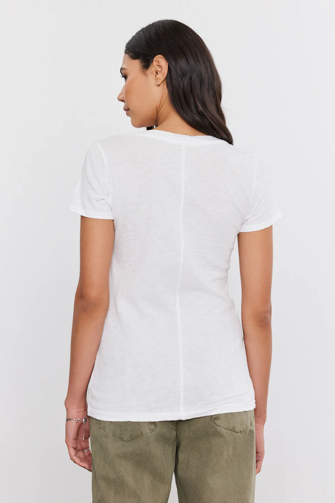 LILITH V-Neck Cotton Slub Tee in White