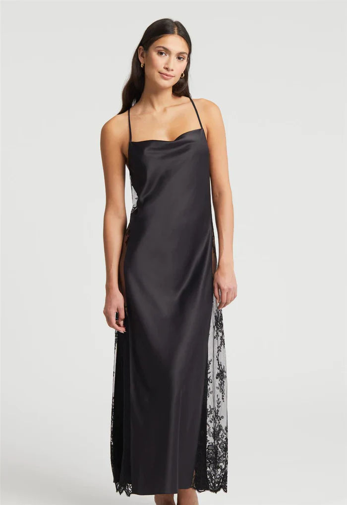 DARLING Long Chemise Gown in Black