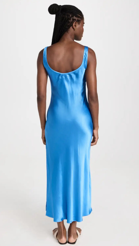 Satin Tank Dress in Pool Blue