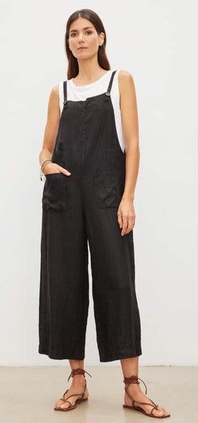 ISABEL Linen Tie Strap Jumpsuit in Black