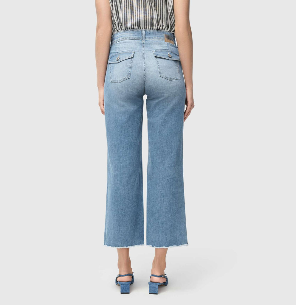 JAMIE Wide Cropped Jeans in Blue High Low Wash