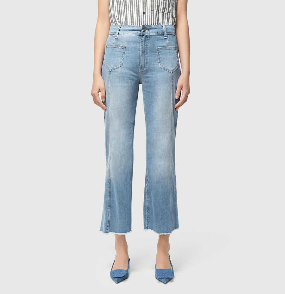 JAMIE Wide Cropped Jeans in Blue High Low Wash