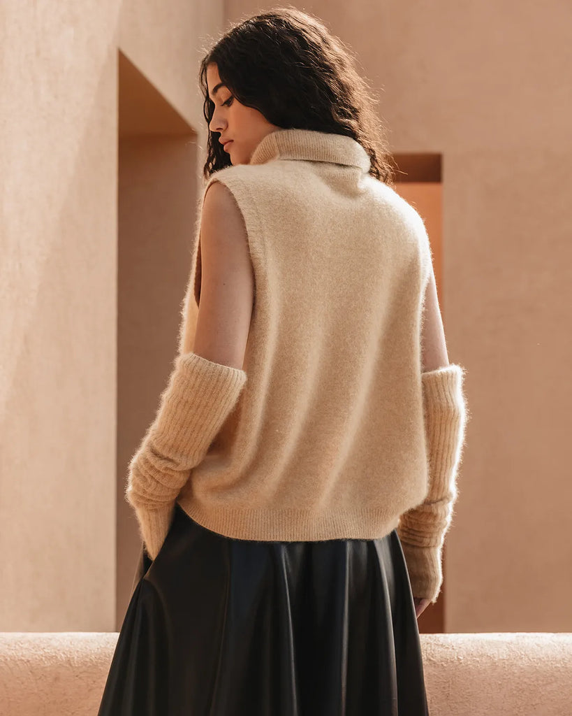 RANA Wool Sleeveless Turtleneck Sweater in Camel