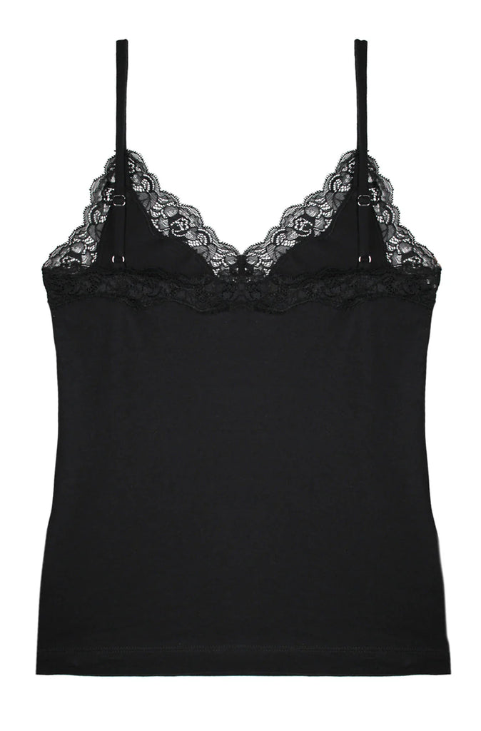 Organic Cotton Lace Trimmed Cami in Black