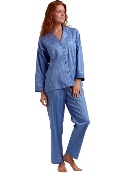 TINA Pima Cotton Long PJ Set in French Blue Stripes