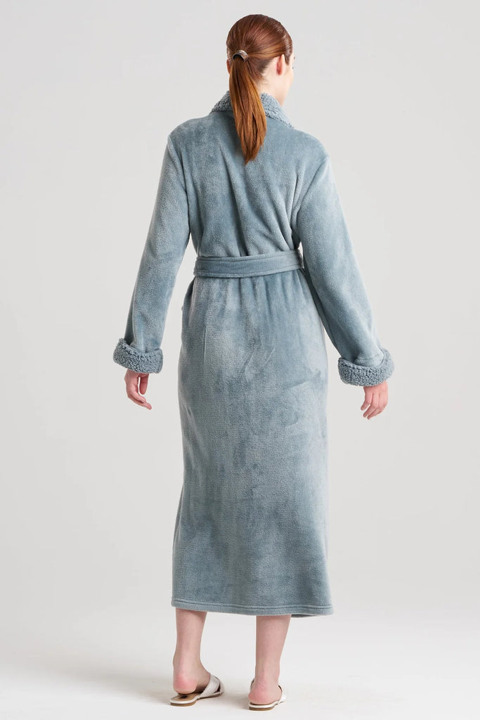 Plush Sherpa Long Robe in Spa Blue