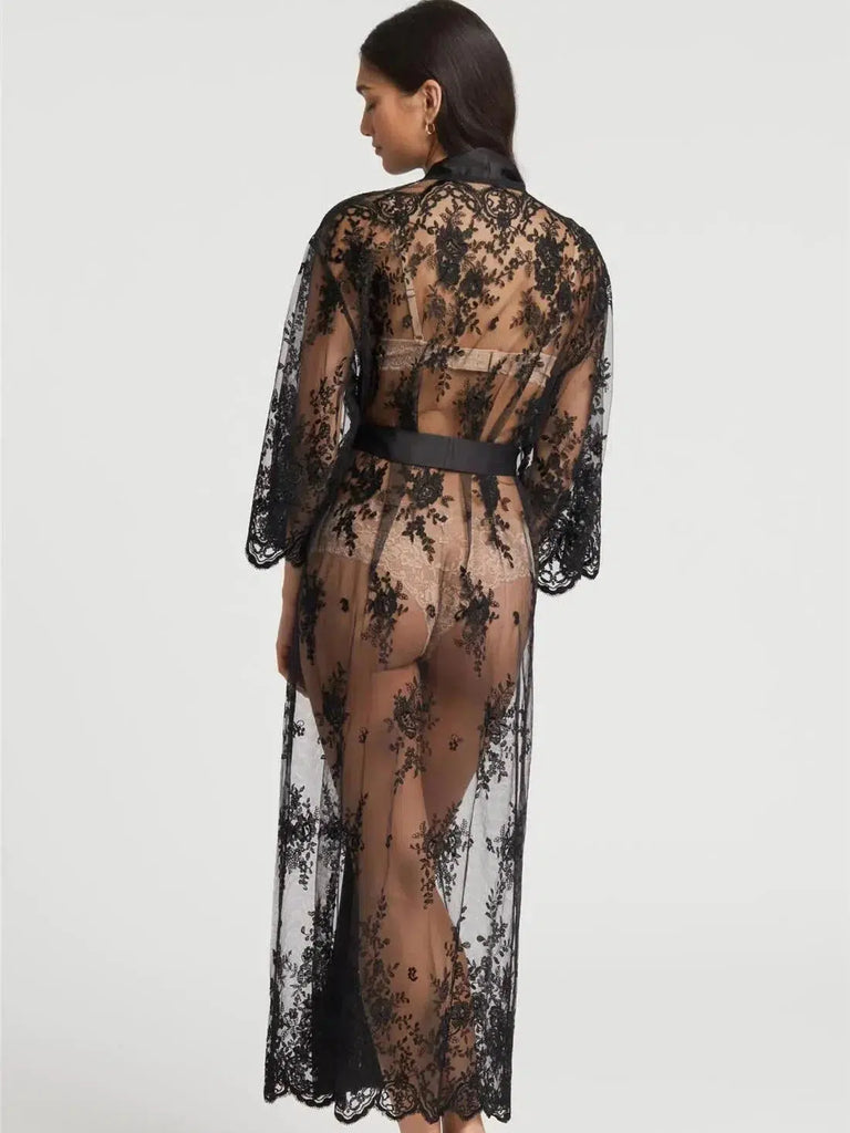 DARLING Long Lace Robe in Black