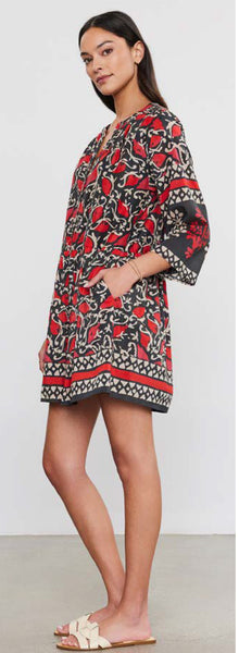 TALIA Silk/Cotton Long Sleeve Dress in Red