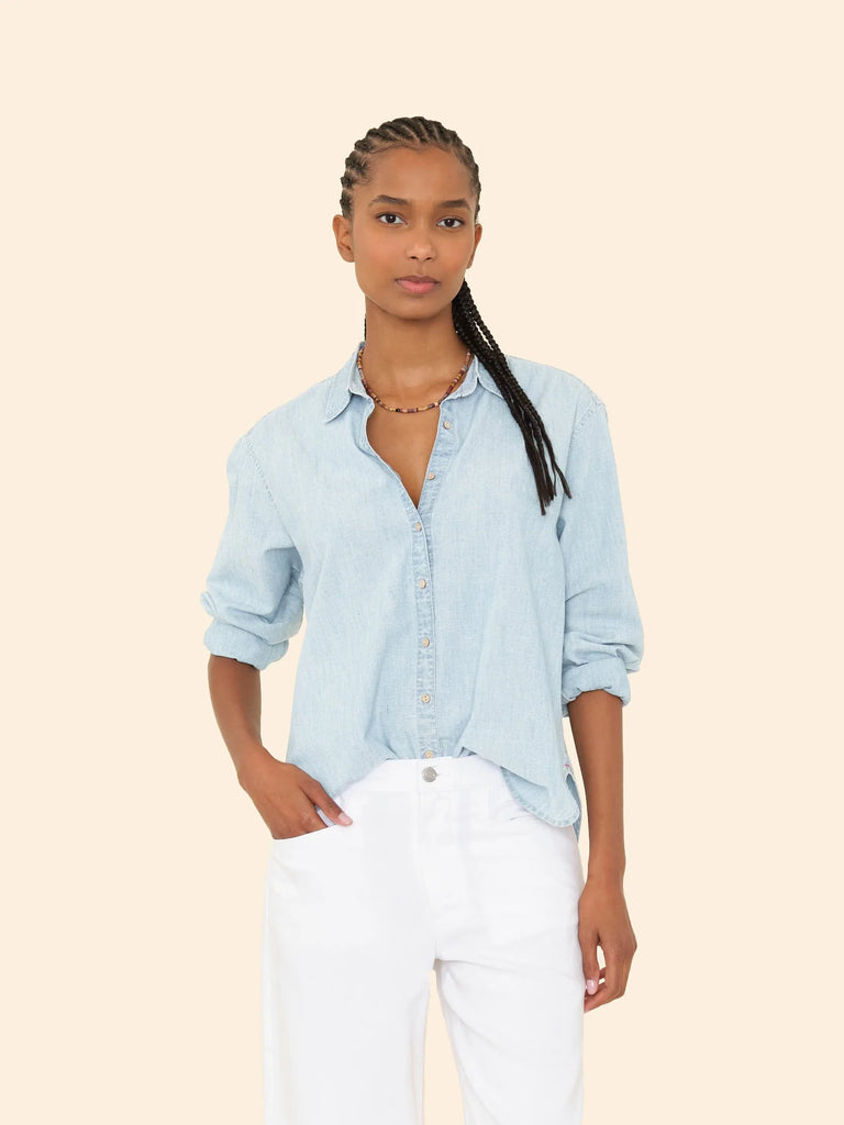 BEAU Long Sleeve Chambray Shirt in Air Blue