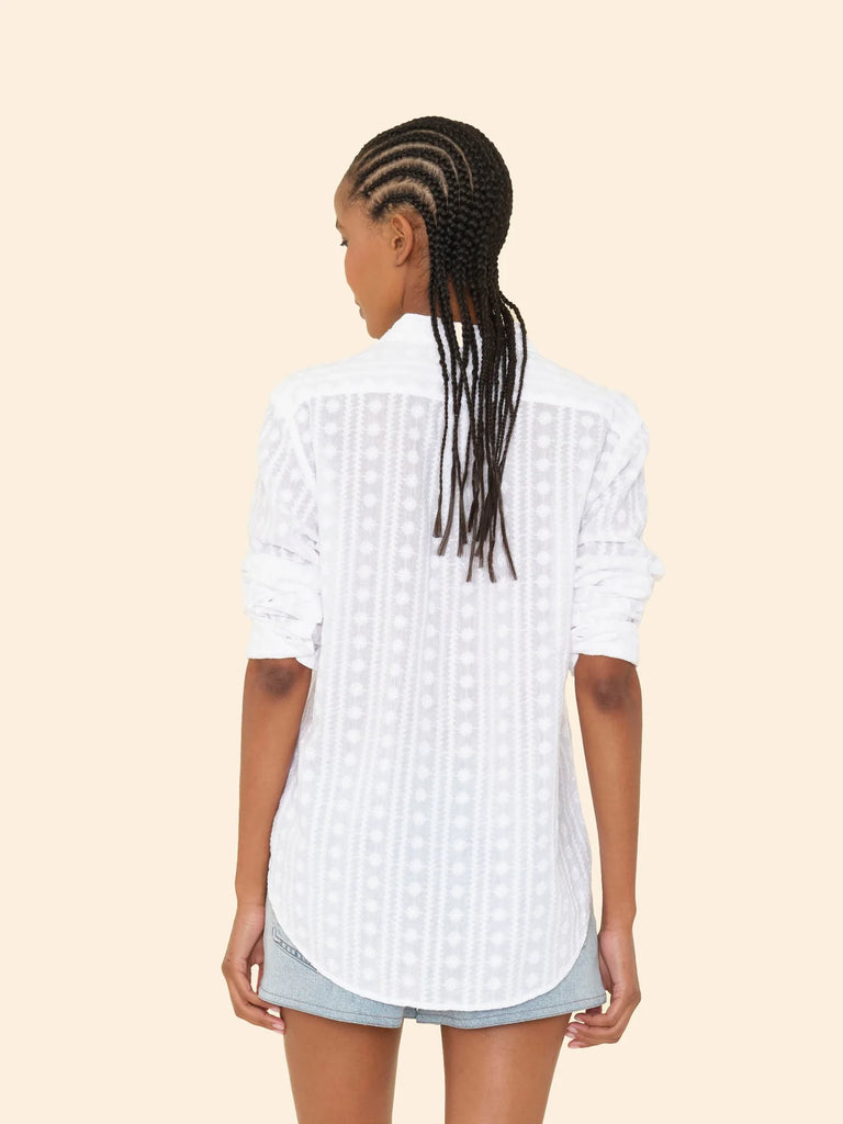 BEAU Long Sleeve Embroidered Shirt in White