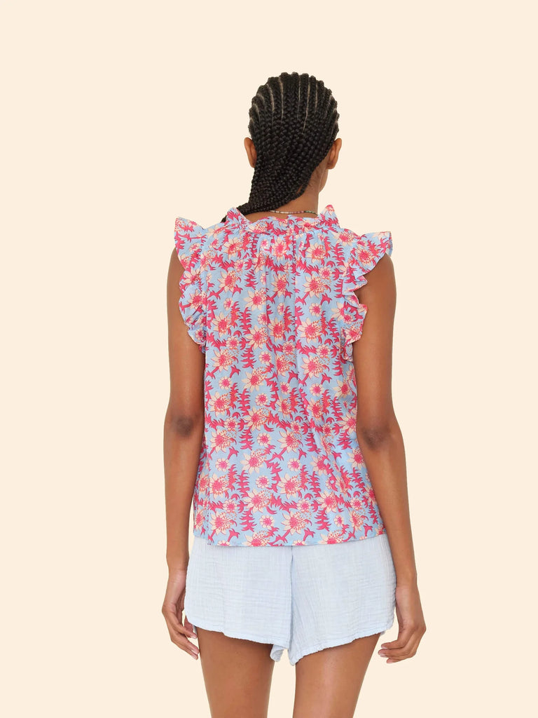 BEX Sleeveless Ruffle Gauze Top in Cornflower Blue