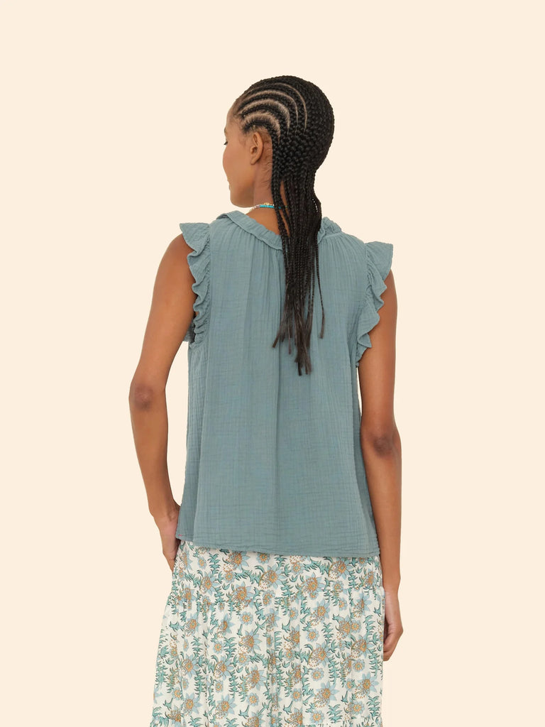 BEX Sleeveless Ruffle Gauze Top in Dusty Sage