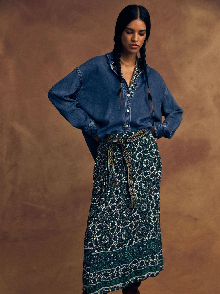YANA Midi Skirt in Navy Tile