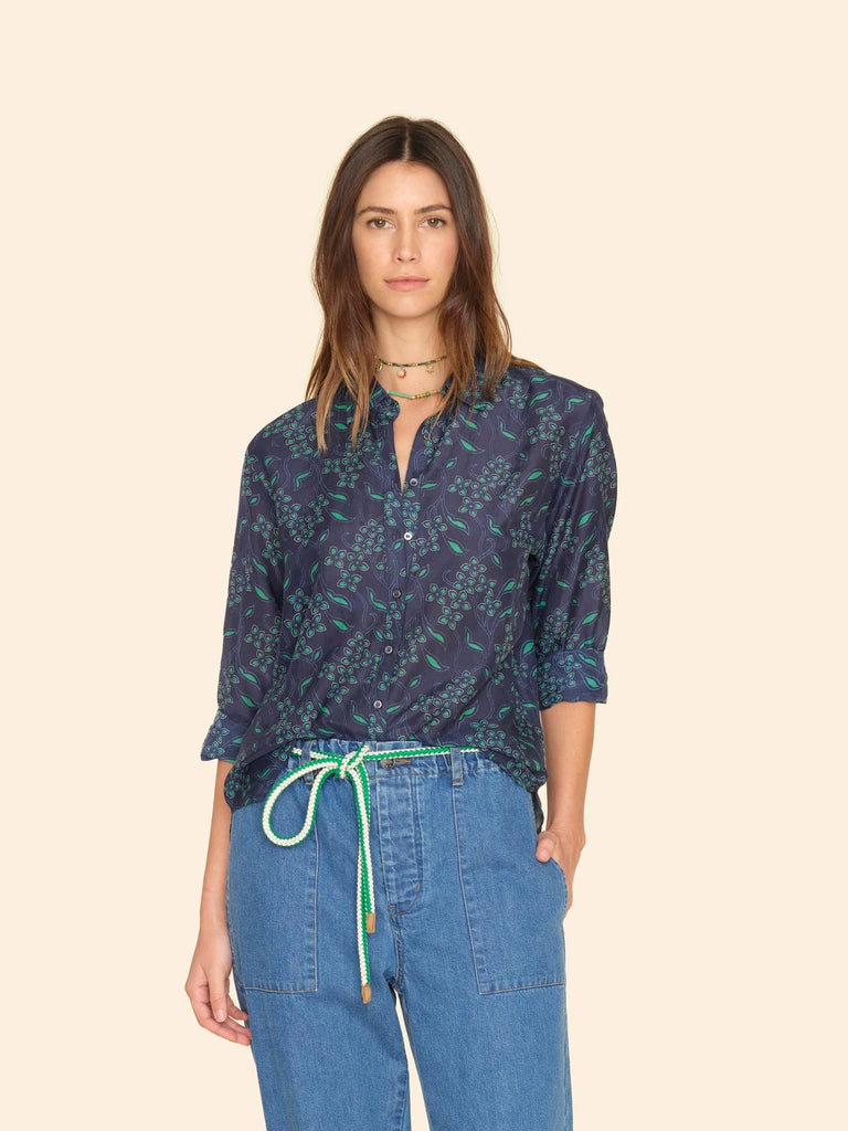 BEAU Silk/Cotton Long Sleeve Shirt in Navy Green