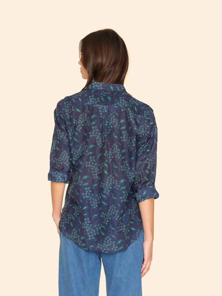 BEAU Silk/Cotton Long Sleeve Shirt in Navy Green