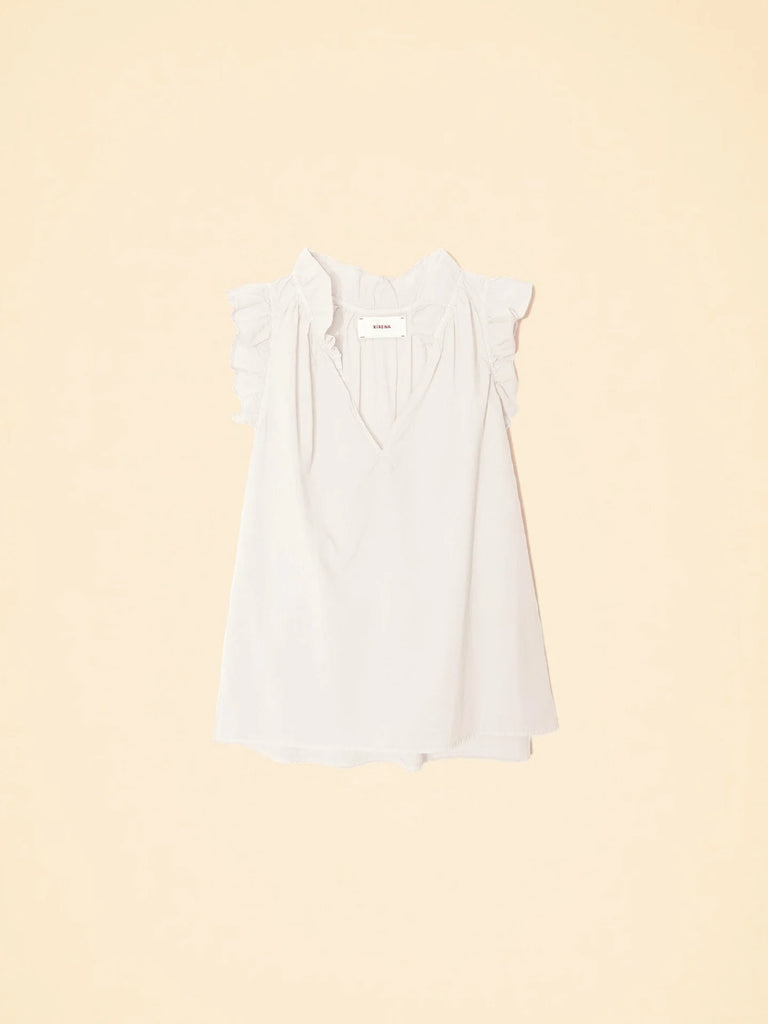 BEX Sleeveless Ruffle Top in White