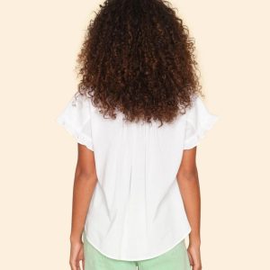 NOAH Ruffle Short Sleeve Blouse in White