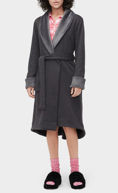 DUFFIELD II Double Knit Fleece Robe in Black Bear Heather