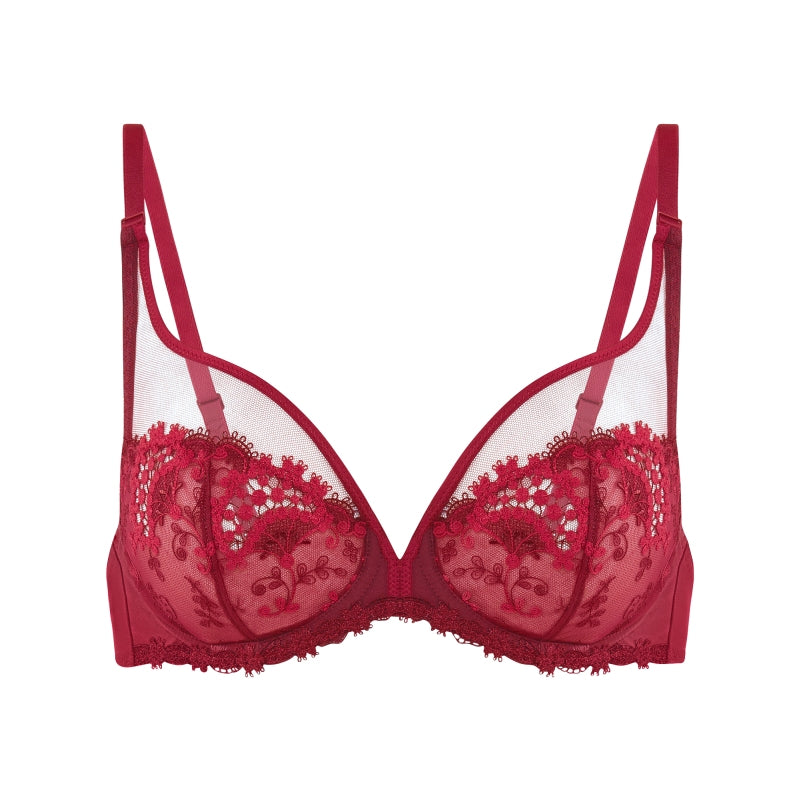 WISH Sheer Plunge Bra in Wine