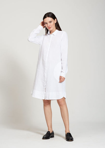 gracia shirt dress GRACIA NEW Long Sleeve Linen Dress in White