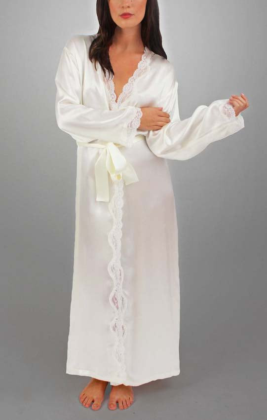 ANGELINA Long Silk Robe in Porcelain