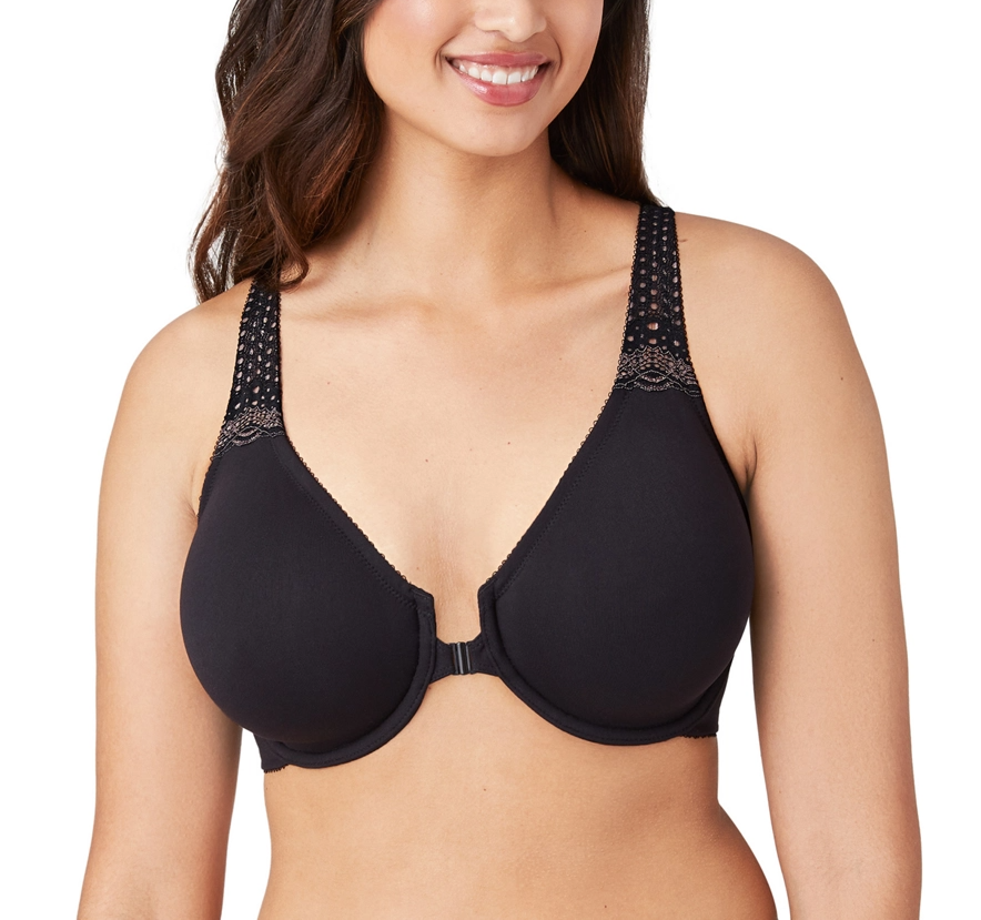 SOFT EMBRACE Front Close Racerback Bra in Black