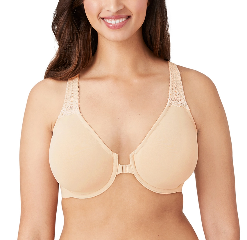 SOFT EMBRACE Front Close Racerback Bra in Sand