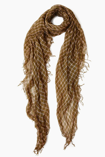 Three Tone Check Scarf with Fringe in Lizard