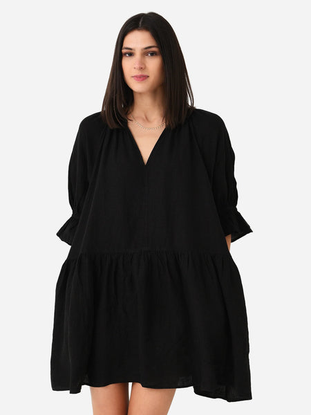 BRIA 3/4 Sleeve Tier Dress in Black