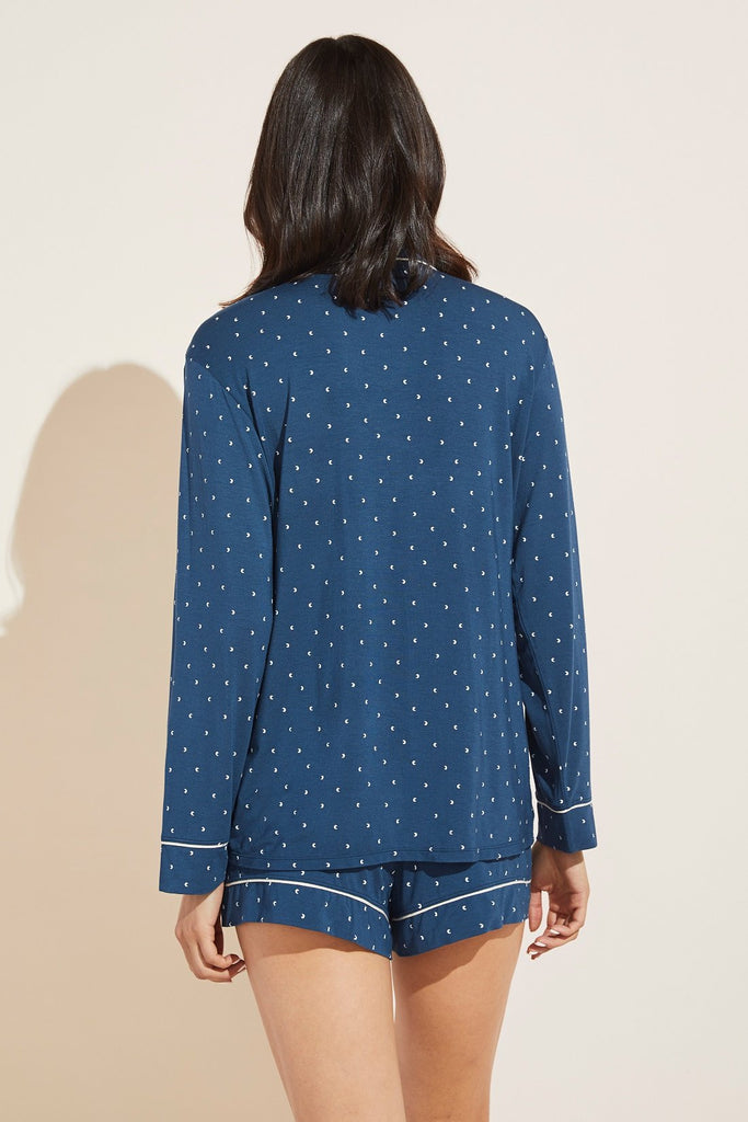GISELE Long Sleeve & Shorts PJ Set in Lunita Indigo Blue/Bone