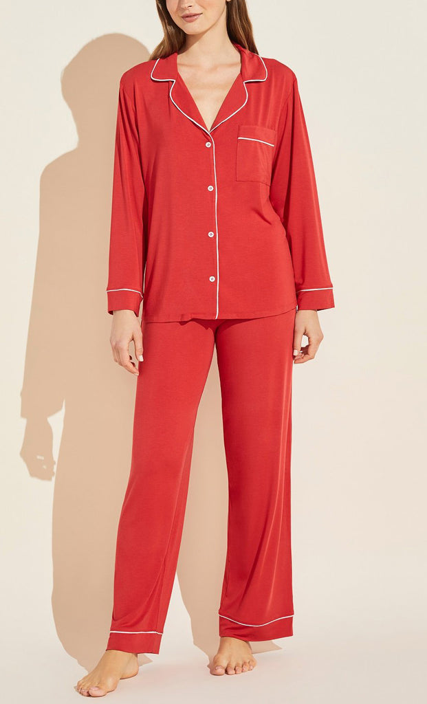 GISELE Long PJ Set in Haute Red/Bone